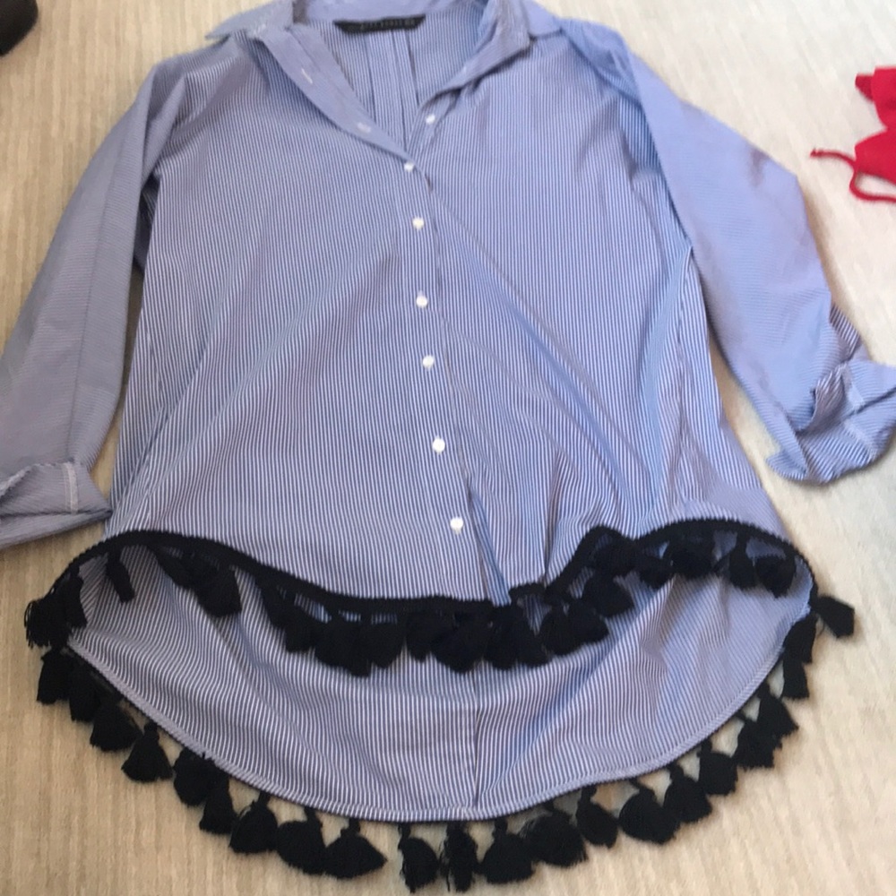 Pin stripe fringe button down